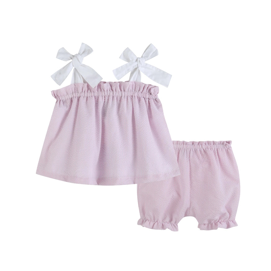 Pink Seersucker 2pc Bow Set