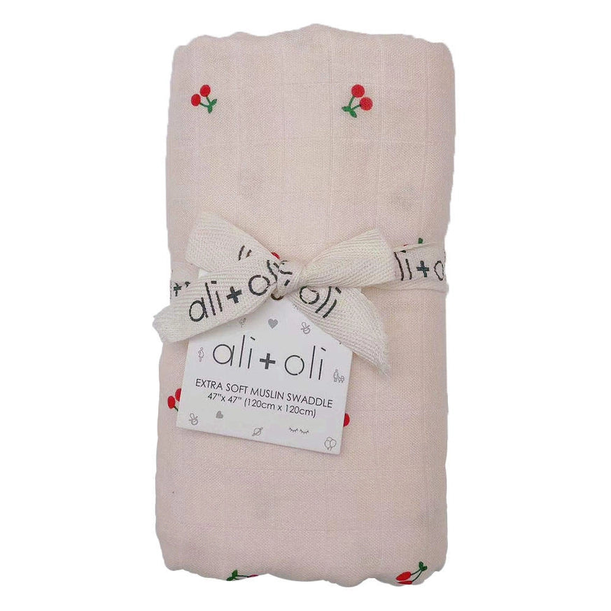 Muslin Swaddle Blanket (Cherry)