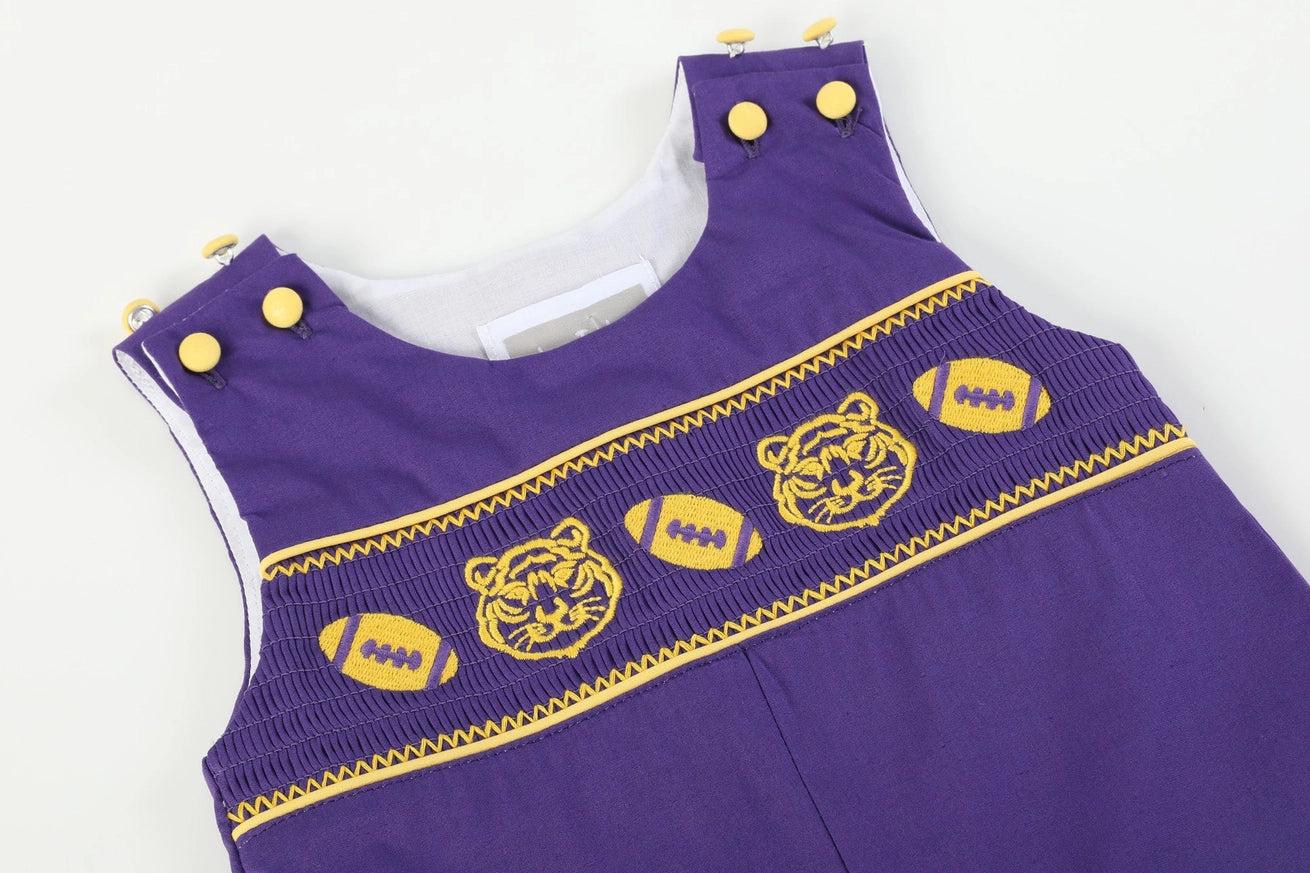 ***PRE-ORDER*** Purple & Gold Smocked Overalls