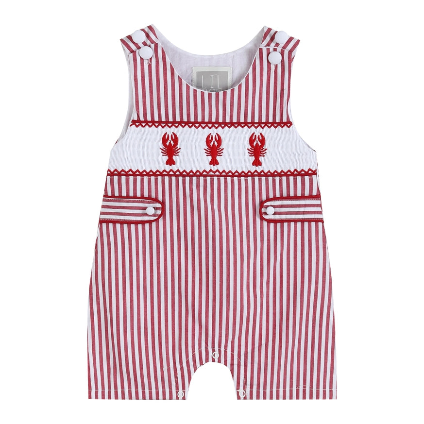 Red Striped Crawfish Smocked Shortalls