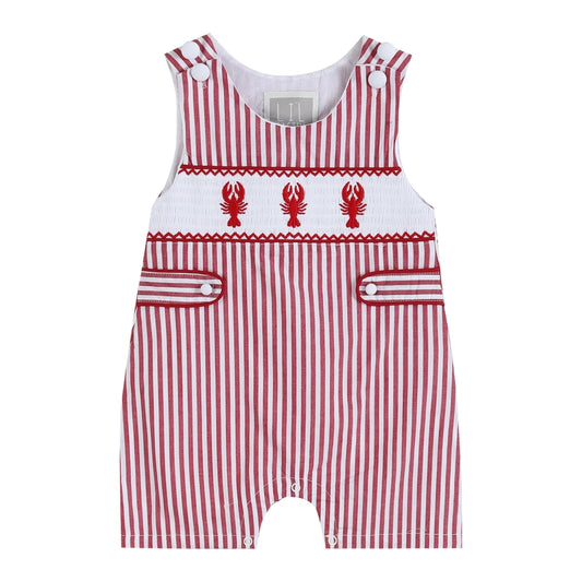 Red Striped Crawfish Smocked Shortalls