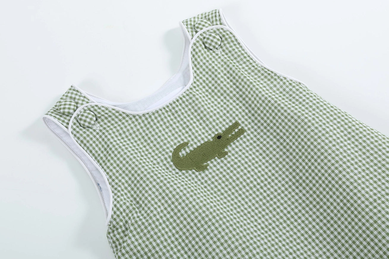 Green Gingham Alligator Bubble Romper