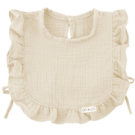 Muslin Cotton Ruffle Baby Bib (Ivory)