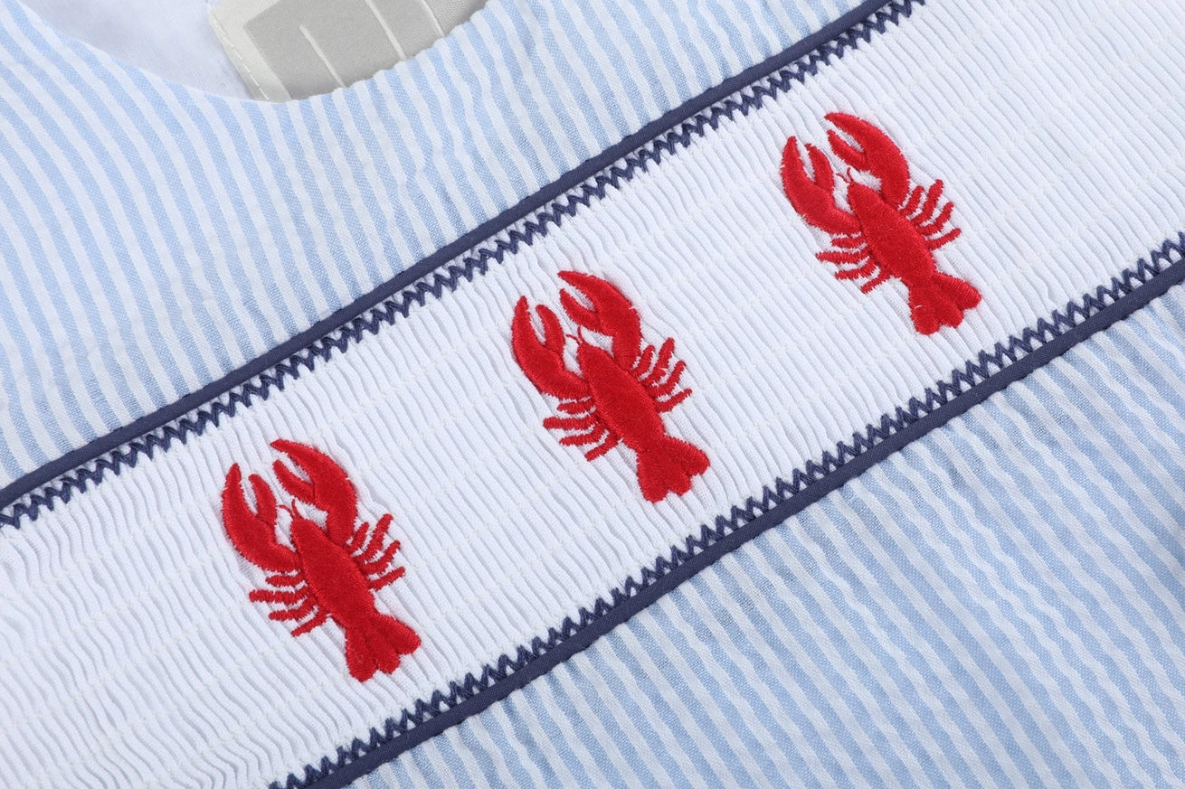 Blue Stripe Crawfish Smocked Shortalls